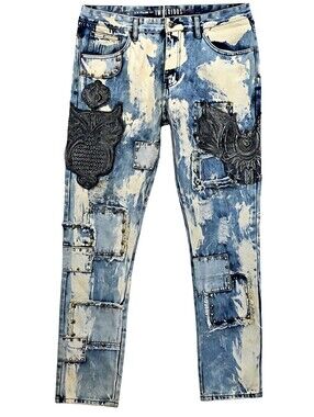 Imperious Patchwork Distressed Jeans Mens 36x32 Slim Straight Studded...